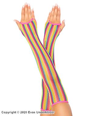 Fingerlösa handskar i nät, regnbågsfärg